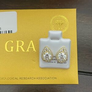 Moissanite Teardrop Halo Stud Earrings | 1.6ct,  6mm, Gold Over Sterling Silver